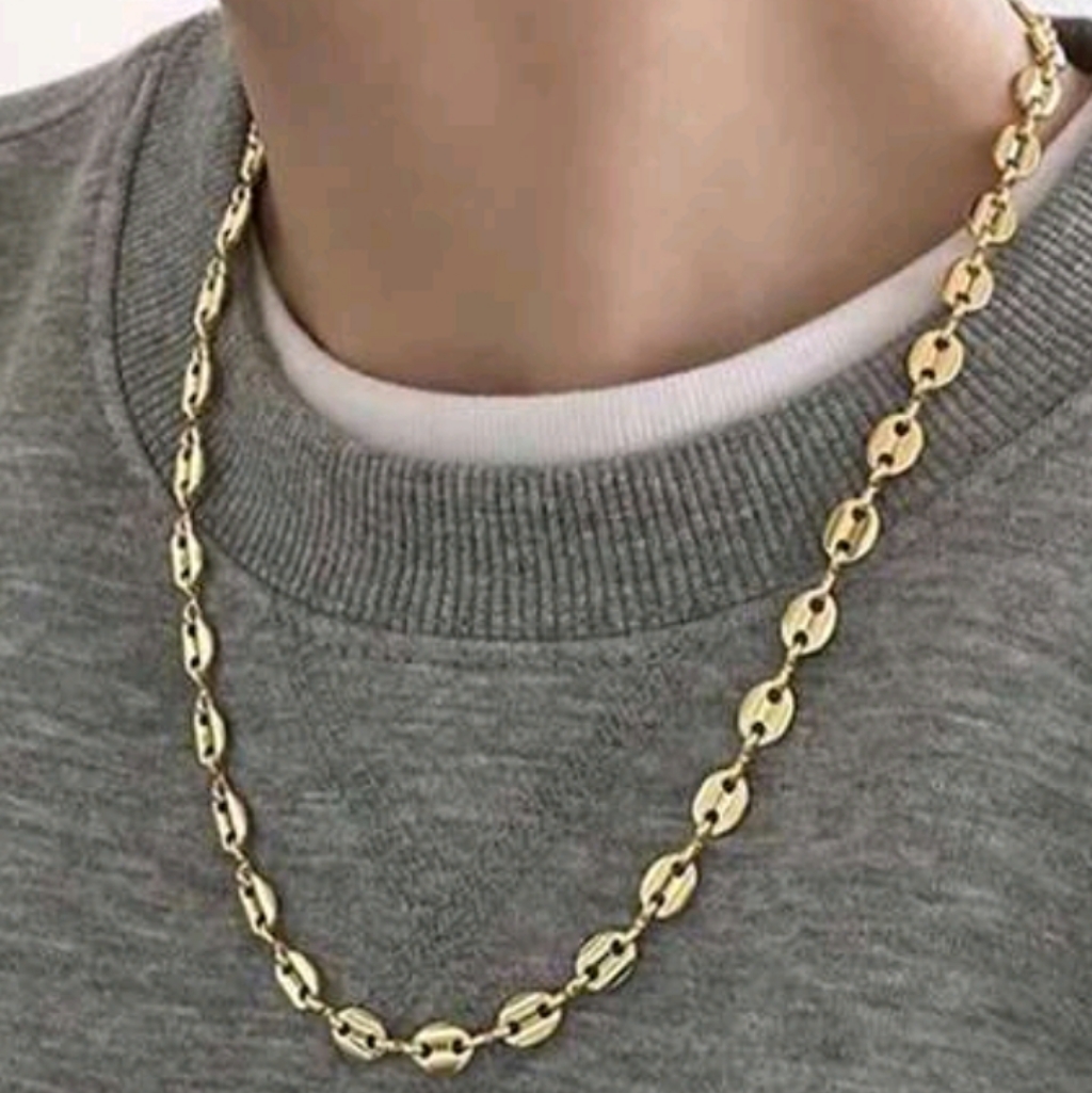 New 14k Gold Plated Coffee Bean Link Trendy Minimalist Necklace Unisex